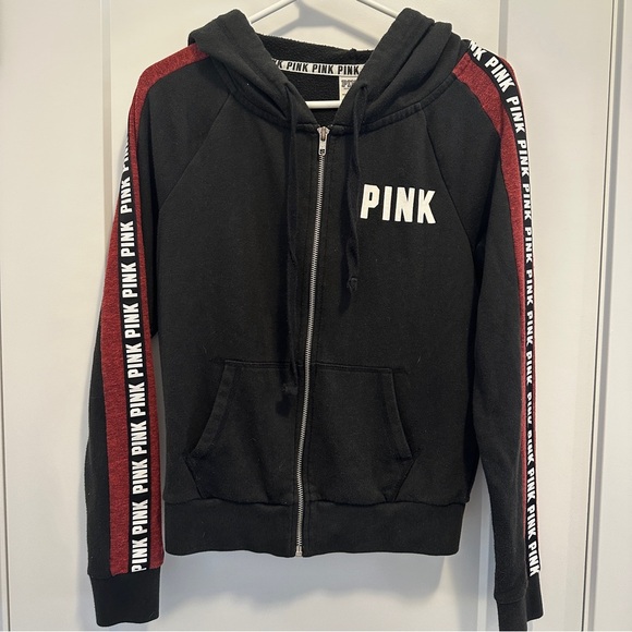 PINK Victoria's Secret Tops - PINK by Victorias Secret Black Zip Up Hoodie Sweater Size XS Women’s